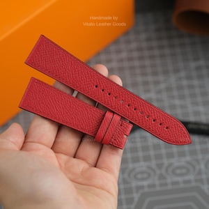 Red Epsom Leather Watch Strap - Handmade LeatherBand, Custom Sizes Watchstrap & Personalization