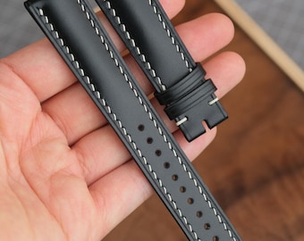 Handgefertigtes Uhrenarmband aus Box Calf Schwarz Leder - Schwarz Custom Size