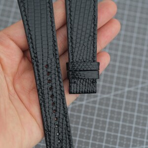 Cinturino per orologio in lucertola nera, cinturino nero lucido, cinturino per orologio nero, regalo per lui, cinturino in pelle di lucertola, cinturino per orologio personalizzato, cinturino per orologio fatto a mano