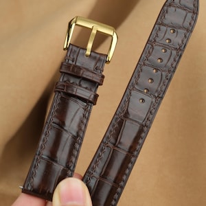 Correa de reloj de piel de aligátor marrón, correa de reloj de cuero, correas personalizadas de 19 mm, 20 mm, 21 mm y 18 mm
