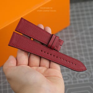 Handmade Bordeaux Epsom Leather Watch Strap: Custom Sizes Available