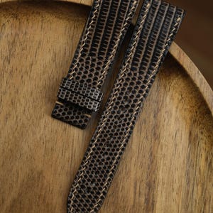 Cinturino per orologio in lucertola, cinturino per orologio fatto a mano in oro nero, vera pelle di lucertola, cinturino cucito a mano, regalo per lui, cinturino in lucertola nera