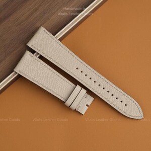 Taupe Epsom Leather Watch Strap: Hand-Stitched Calfskin Band, Custom Sizes & Personalization