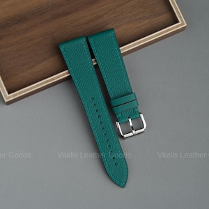 Handmade Green Epsom Leather Watch Strap: Custom Size Available 20mm, 21mm, 22mm, 23mm