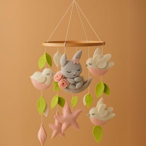 Bunny Mobile, Rabbit Nursery, Bunny Nursery Mobile, Bunny Baby Shower İnvitation, Woodland Nursery, Handmade Mobile, Cot Mobile, Crib Mobile