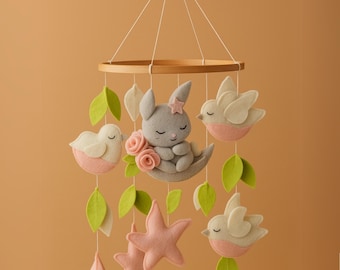 Bunny Mobile, Rabbit Nursery, Bunny Nursery Mobile, Bunny Baby Shower İnvitation, Woodland Nursery, Handmade Mobile, Cot Mobile, Crib Mobile