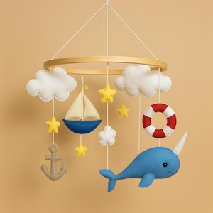 Nautical Baby Mobile, Nautical Baby Room Decor, Nautical Baby Shower Decorations, Nautical Fabric, Nautical Baby Shower invitation, Handmade