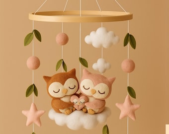 Owl Baby Shower, Owl Baby Mobile, Owl Baby Shower invitation, Owl Family, Cot Mobile, Crib Mobile, Baby Mobile, Crib Mobile With Music