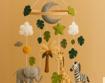 Safari Mobile, Safari Cot Mobile, Wild One Birthday, Felt Animals Jungle, Safari Animal, Safari Mobile For Crib, Safari Mobile Nursery, Baby