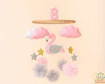 Personalized Flamingo Baby Mobile, Baby Girl Mobile, Customized Baby Mobile, Flamingo Baby Mobile, Princess Room Decor, Baby Shower Gift