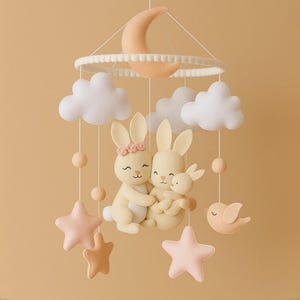 Bunny Mobile, Rabbit Mobile, Woodland Mobile, Family Baby Mobile, Peter Rabbit Mobile, Cot Mobile, Crib Mobile, Mobile Clouds, Baby Mobile