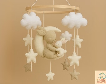 Bunny baby mobiel, uitnodiging konijntje babyshower, konijn babydieren, konijn speelgoed wieg, mobiel konijn wieg, thema konijn babykamer, konijntje familie