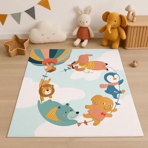 Colorful Animal Rug, animal carpet, Soft Cartoon Area Rug for Playroom or Kindergarten, Baby Room carpet, kids room rug,baby room decor,gift