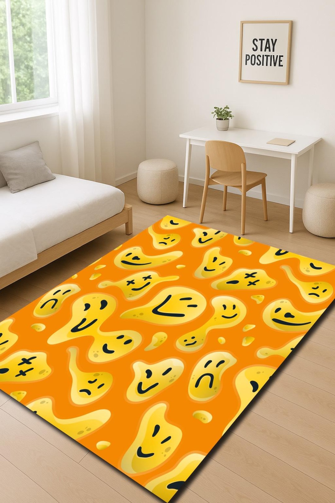 Playful Smiley Face Rug, Playful Smiley Face Rug, Cute Yellow Rug for ...