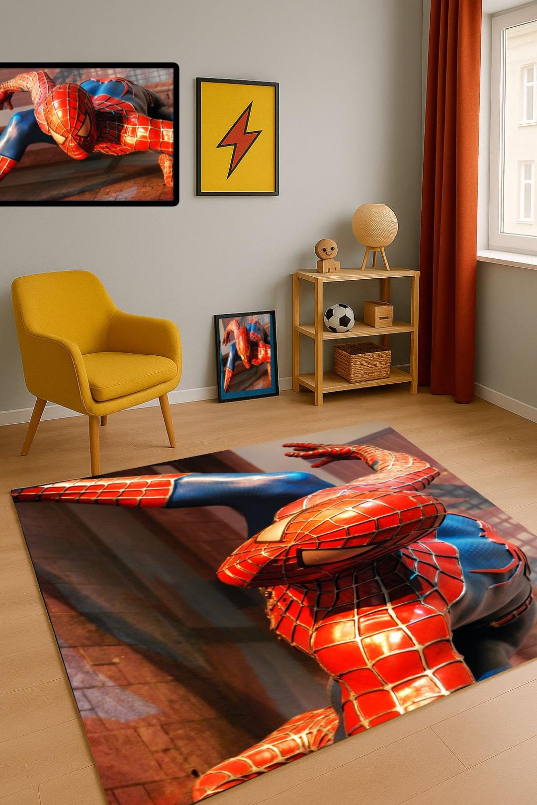 Spiderman Theme Kids Rug, Spiderman Kids Room Rug,red Blue Boys Room ...