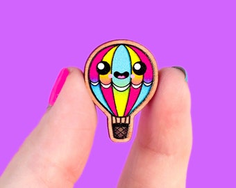 rainbow hot air balloon pin or magnet / cute kawaii adventurer gift