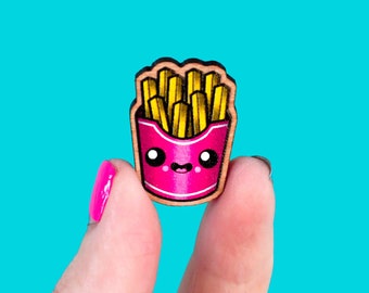 happy French fries pin or magnet / cute kawaii food gift