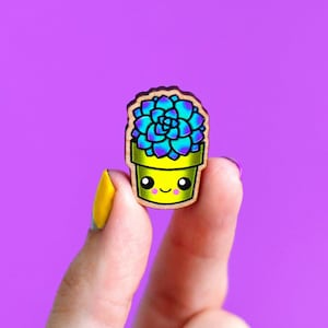Kawaii Succulent Pin or Magnet, Cherry Wood Cactus Accessory, Plant Lover Gift