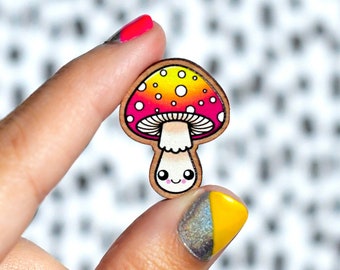 happy little mushroom pin or magnet