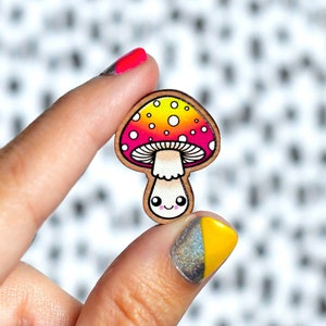 happy little mushroom pin or magnet