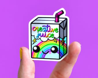 Rainbow Creative Juice Box Sticker, Waterproof Vinyl Decal (2" x 1.53")