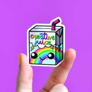 Creative Juice Sticker | Juice Box Sticker | Aesthetic Sticker | Rainbow Vinyl Sticker | Laptop Decal | Kawaii Foodie Sticker