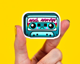 Sad Songs Cassette Sticker, Retro Emo Music Decal, Waterproof Vinyl Laptop Sticker