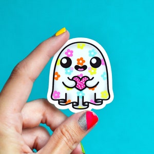 retro pastel floral ghost sticker image 1