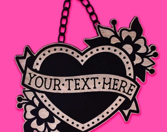 Custom Text Laser Cut Wood Heart Wall Hanging, Personalized Gallery Art Sign