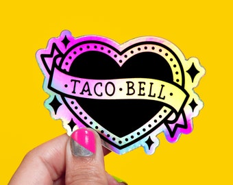 Taco Bell heart / rainbow holographic vinyl sticker