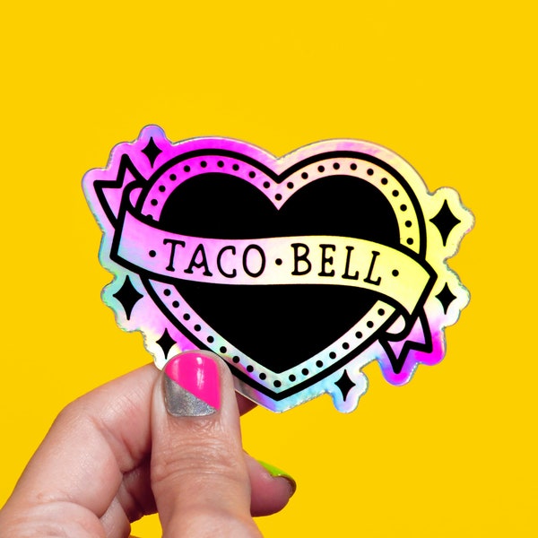 Taco Bell heart / rainbow holographic vinyl sticker
