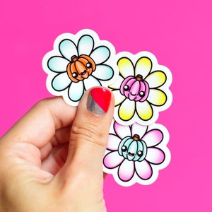 Halloween Kürbis Gänseblümchen Pastell Vinyl Sticker Pack/set von drei Aufklebern Herbst
