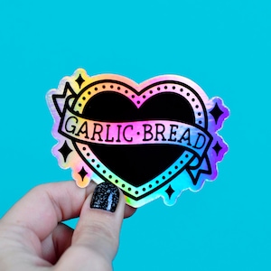 garlic bread heart / rainbow holographic vinyl sticker