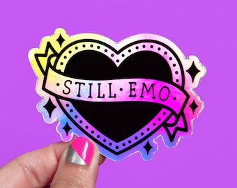 still emo heart / rainbow holographic vinyl sticker