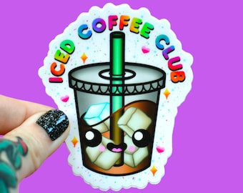Sticker vinyle Iced Coffee Club, Sticker étanche pour ordinateur portable, Cadeau barman