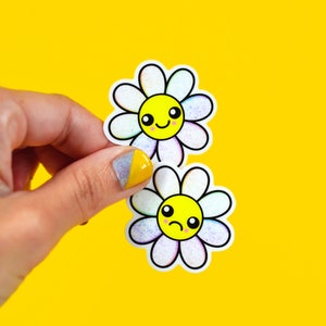 happy and sad daisy vinyl sticker pack / rainbow speckle