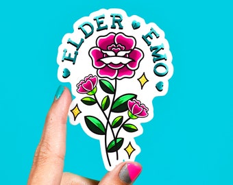 Elder Emo Rose Sticker, Nostalgic Y2K Pop Punk Vinyl Decal
