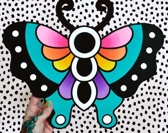 hand painted butterfly tattoo style wood wall decor cutout sign