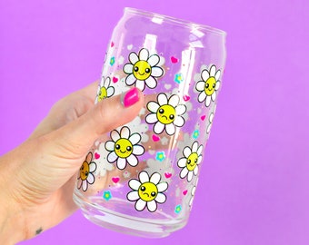 daisy print can-shaped glass / happy sad y2k floral