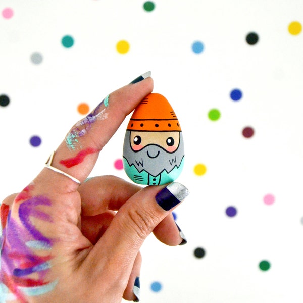 one pocket pal gnome / miniature hand painted wooden garden gnome