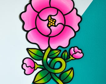 hand painted peony flower wood wall decor cutout sign