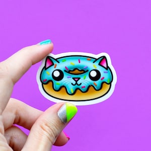 Kawaii Cat Donut Sticker, Waterproof Vinyl Decal