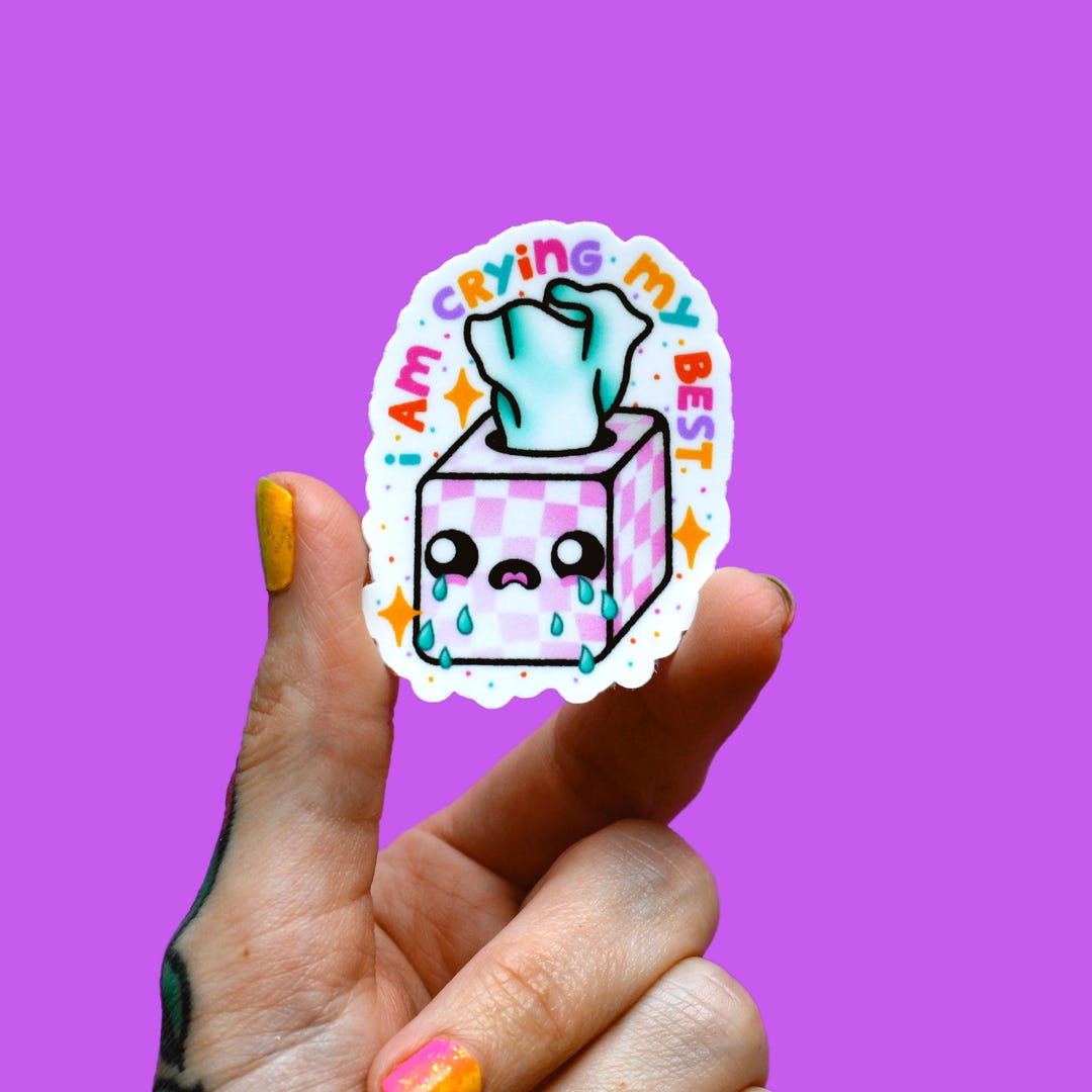 Crying Sticker, Tissue Box Vinyl Decal, Mental Health Humor, Sad Girl ...