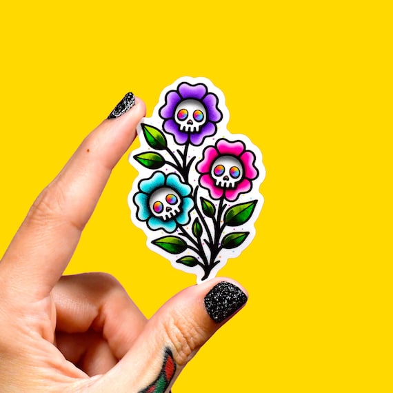Floral Skull Sticker, Spooky Daisy Vinyl Decal elder emo