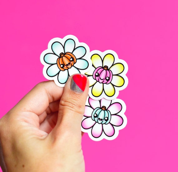 halloween pumpkin daisy pastel vinyl sticker pack / set of three stickers fall