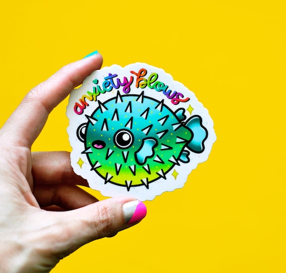 Pufferfish Sticker, Mental Health Humor Decal, Waterproof Vinyl Laptop Sticker