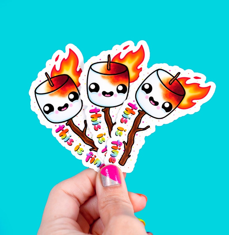 this is fine / burning marshmallow on fire / funny cute vinyl sticker image 2