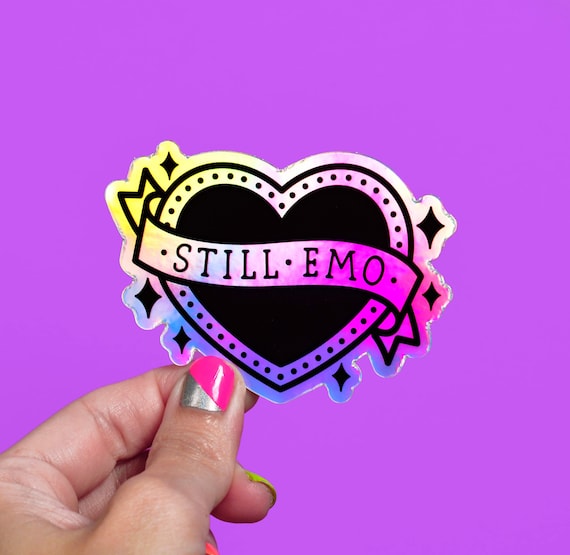 Still Emo Holographic Heart Sticker, Rainbow Vinyl Decal (3"x2.24")