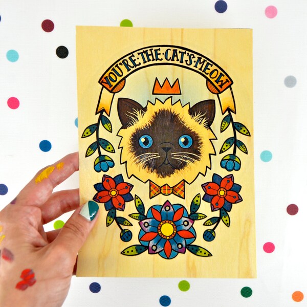 you're the cat's meow / high quality art print on real wood paper / cat lady kitschy decor