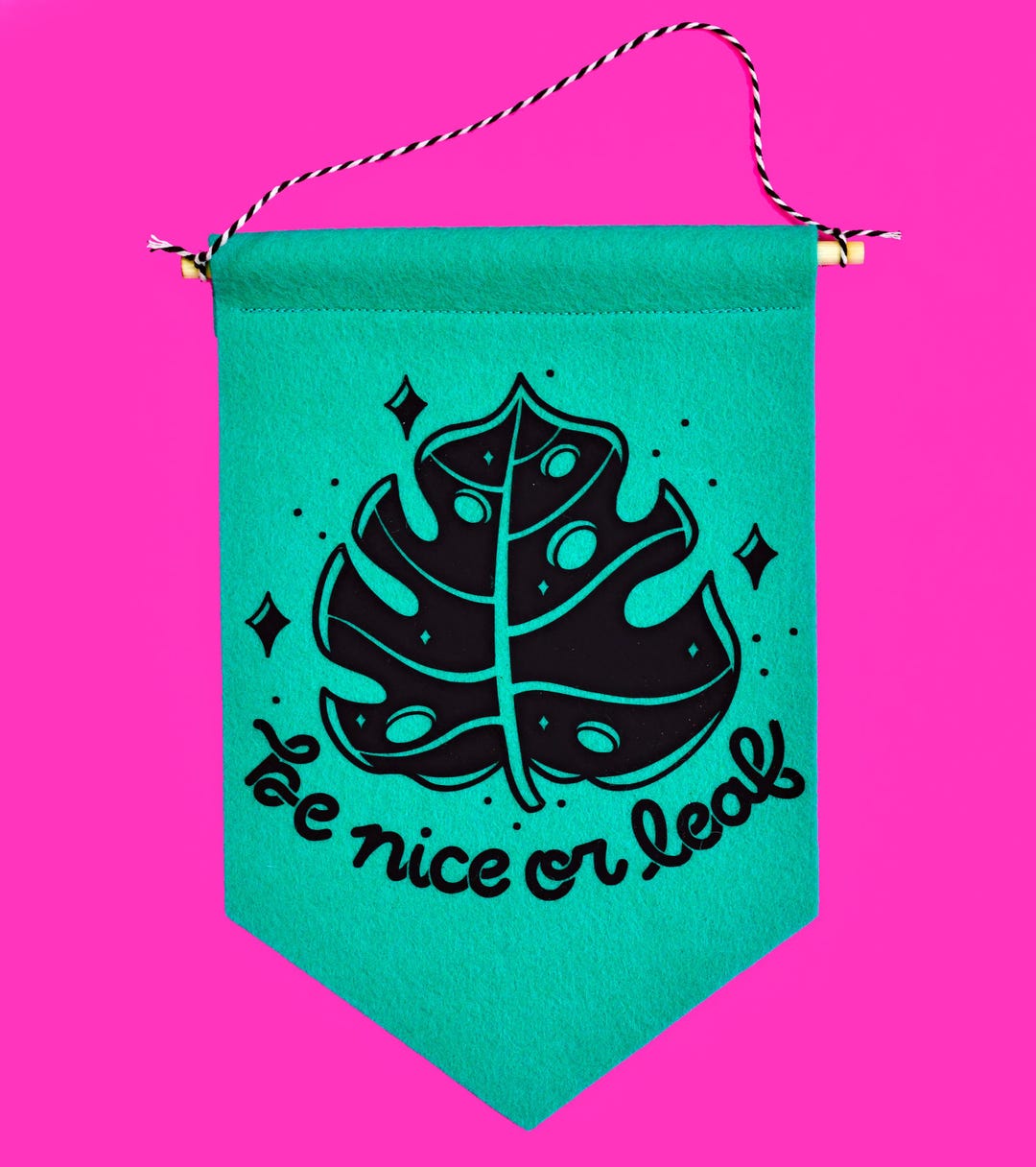 Be Nice or Leaf Felt Wall Banner Flag, Funny Plant Pun Wall Decor, Cute ...